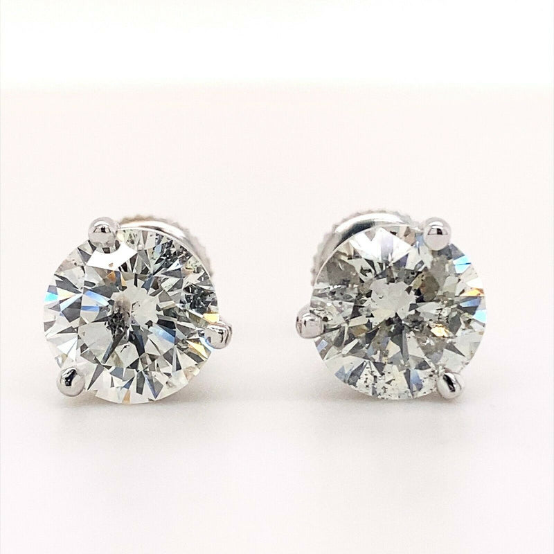 Round Brilliant Diamond 3.17 tcw Martini Set Stud Earrings 14kt White Gold