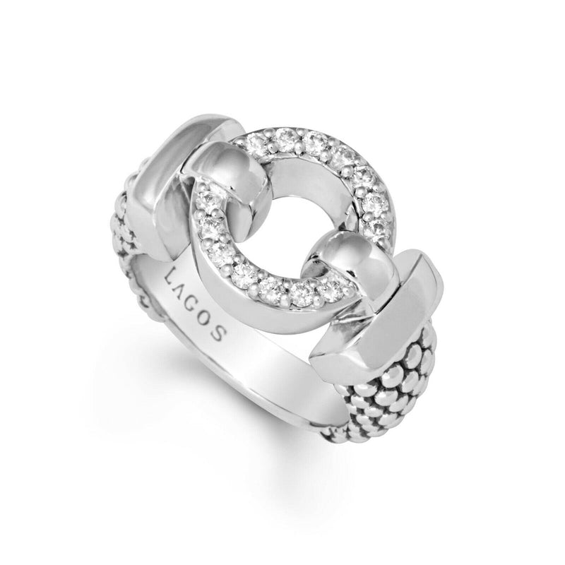 LAGOS Diamond Circle Caviar Ring in Sterling Silver 0.28 tcw