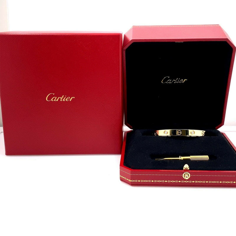 Cartier 4 Diamond Love Bangle Bracelet with Box 18kt Yellow Gold