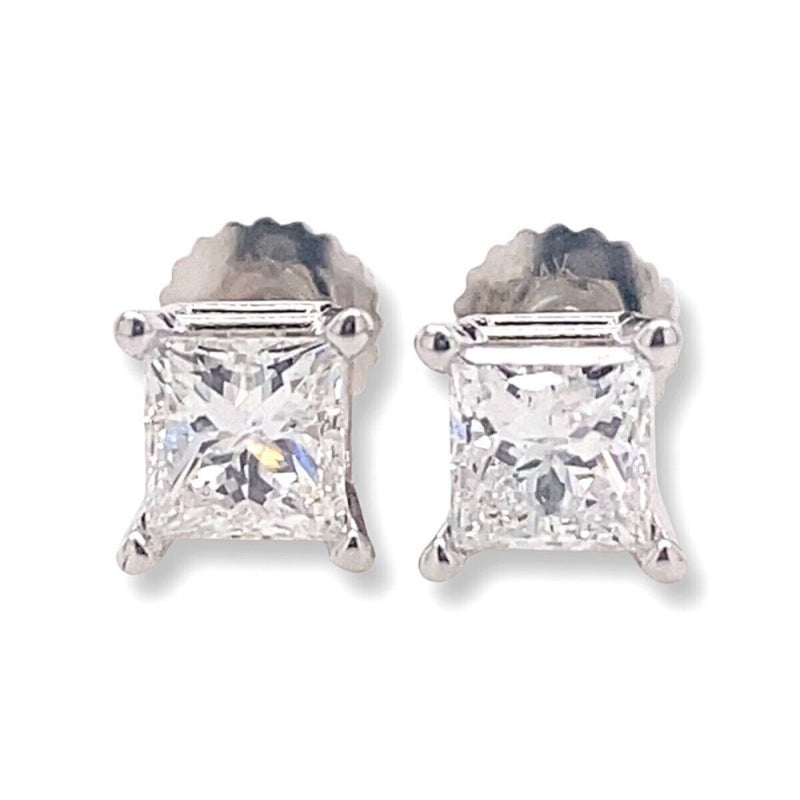 Princess Cut Diamond Stud Earrings 1.00 tcw 14kt White Gold