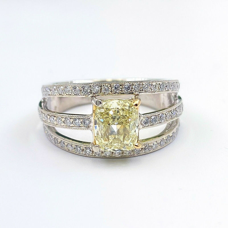 Fancy Yellow Cushion Diamond 3-Row 1.88 CTW Orianne Designer Platinum Ring