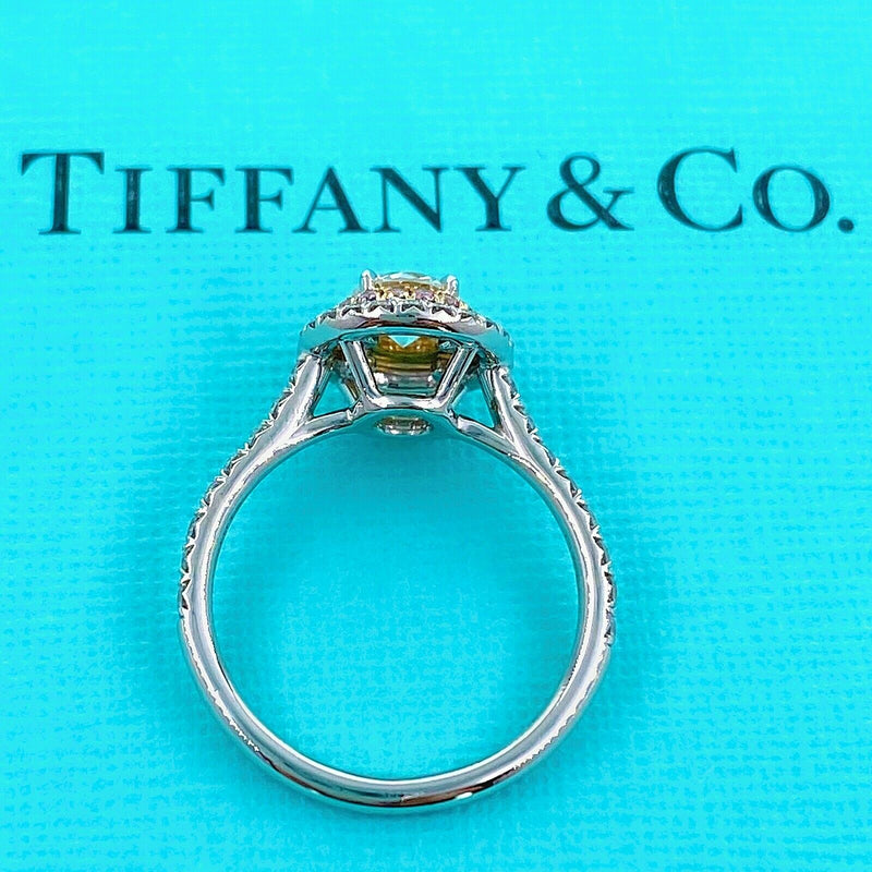 Tiffany & Co Soleste Round Diamond 0.90 tcw Pink Diamonds Double Halo Platinum