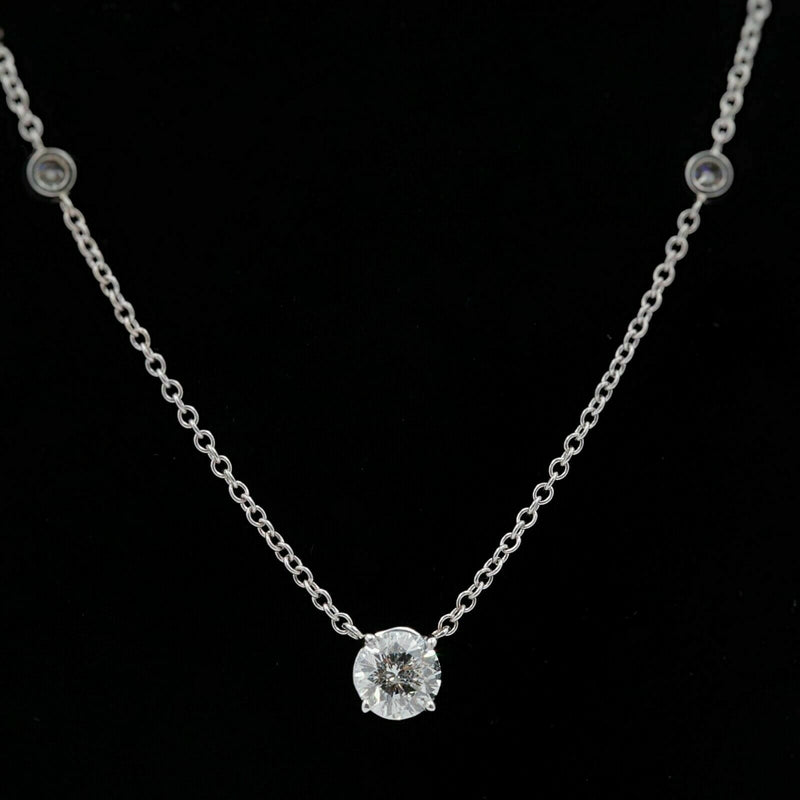 Round Diamond Solitaire Diamonds by The Yard Necklace 1.20 tcw 14k White Gold