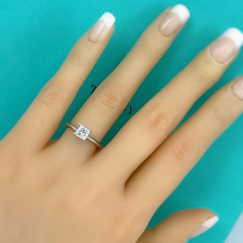 Tiffany & Co Princess Cut Diamond 0.73 cts Solitaire Platinum Engagement Ring