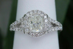 Cushion Halo Diamond Engagement Ring 1.55 tcw 14k White Gold $10,000 Retail