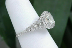 Cushion Halo Diamond Engagement Ring 1.55 tcw 14k White Gold $10,000 Retail