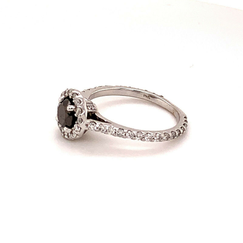 Black Diamond Halo Engagement Ring 1.32 TCW 14K White Gold