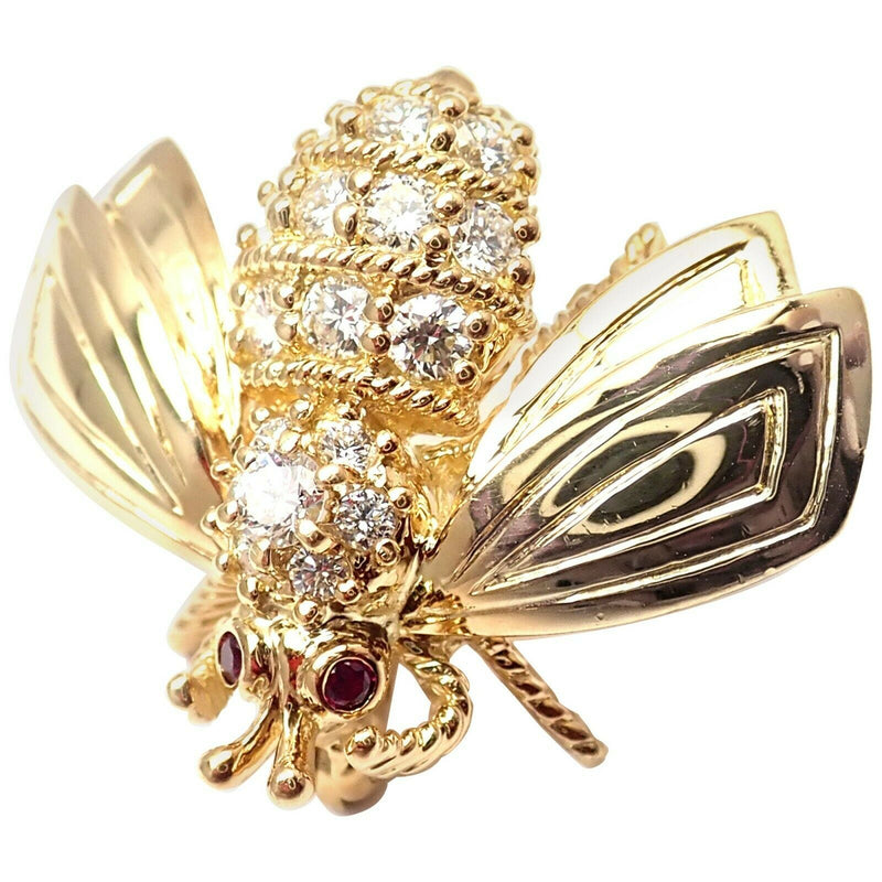 Tiffany & Co Vintage Rare Diamond Ruby Bumble Bee Brooch 18kt Yellow Gold
