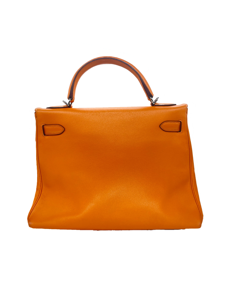 HERMES Kelly Retourne 32 cmm Circa 2005 Orange Veau Swift Palladium Hardware