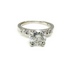 The LEO Round Diamond 2.39 tcw Engagement Ring with Side Diamonds 18k WG Plat