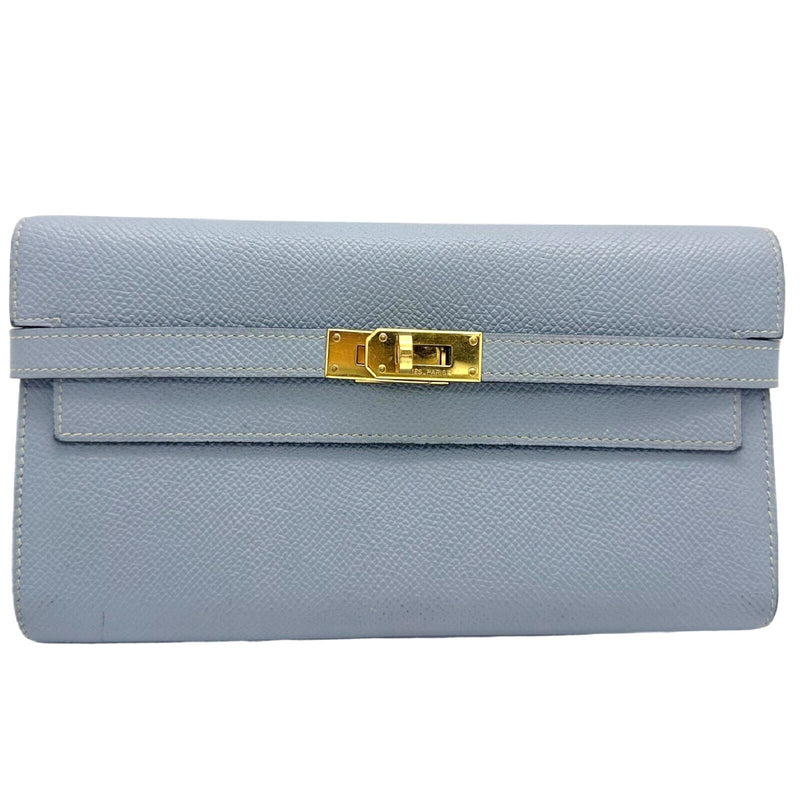 HERMES Epson Kelly Longue Wallet in Blue Lin