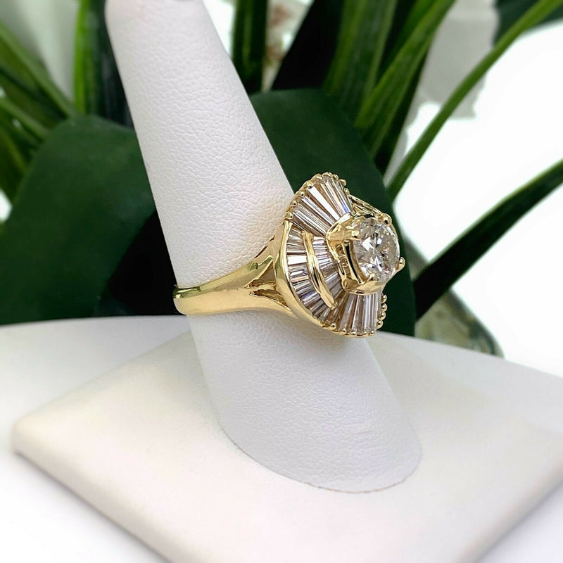 3.18 tcw Round and Baguette Diamond Ballerina Ring in 14kt Yellow Gold