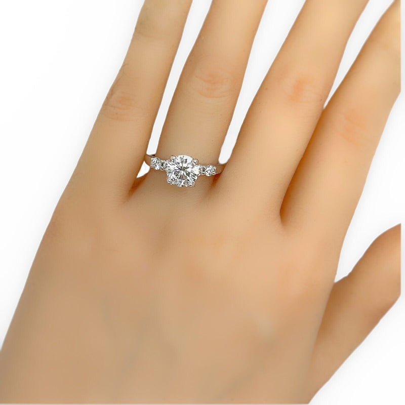 The LEO Round Diamond 2.39 tcw Engagement Ring with Side Diamonds 18k WG Plat