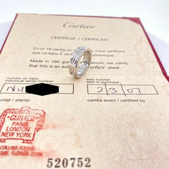 CARTIER 3 Diamonds 0.22 tcw LOVE Ring 18kt White Gold SZ 51 COA Box