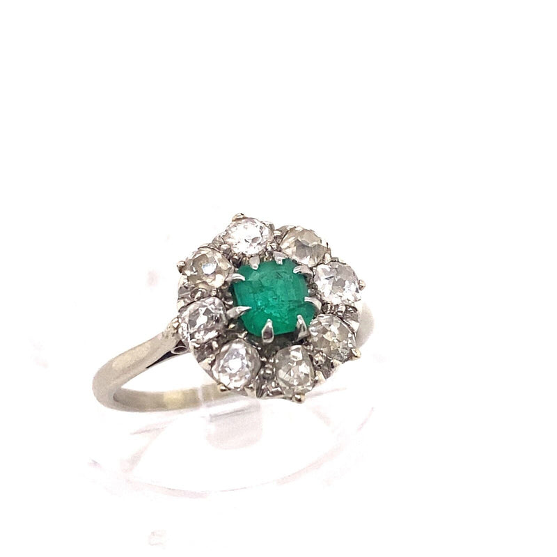 Antique Edwardian Square Emerald & Diamond Ring 1.30 tcw in 14kt White Gold