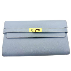 HERMES Epson Kelly Longue Wallet in Blue Lin