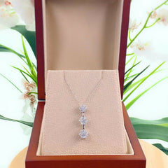 Three Station Flower Diamond Pendant Necklace