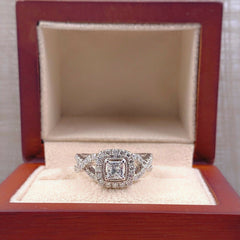 Celebration 102 Princess Diamond Halo Engagement Ring 1.02 tcw in 14K White Gold