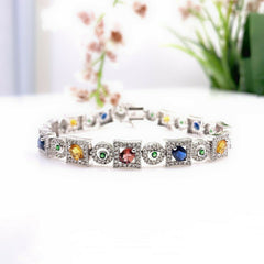 Multi-Color Sapphire and Diamond 10.60 TCW Geometric Link Bracelet 14K