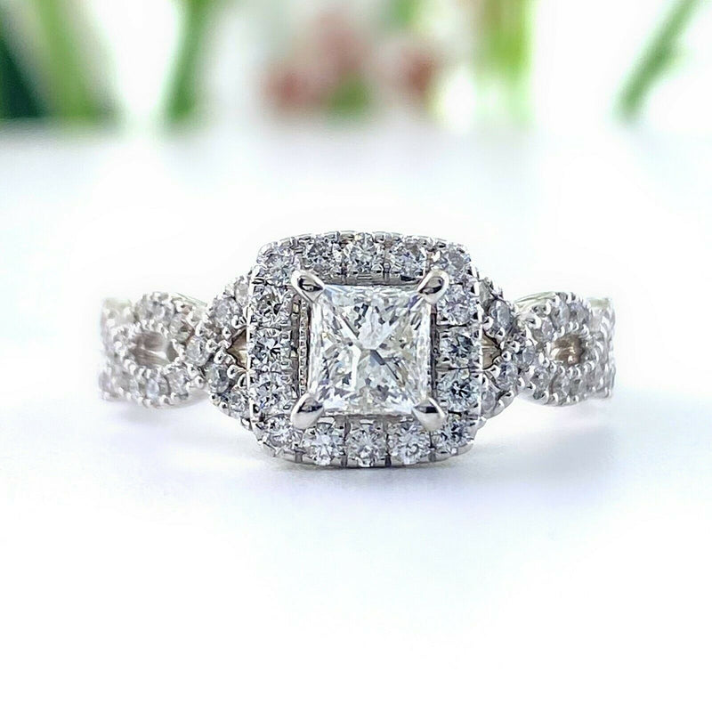 Neil Lane Princess Diamond Engagement Ring Twisted Band 1.00 tcw 14k WG SZ 7.25