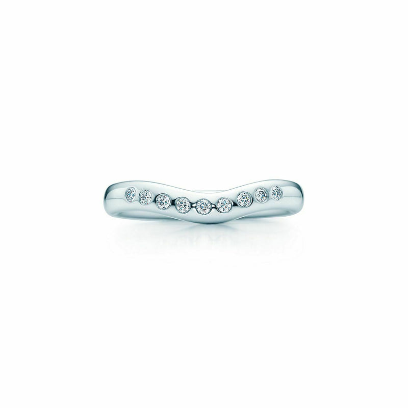 Tiffany & Co Elsa Peretti Diamond Curved Wedding Band Ring 3 MM  in Platinum