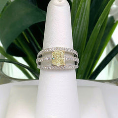 Fancy Yellow Cushion Diamond 3-Row 1.88 CTW Orianne Designer Platinum Ring