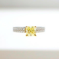 Fancy Yellow Diamond Engagement Ring 1.62 tcw Radiant Pave Diamonds $15000 Value
