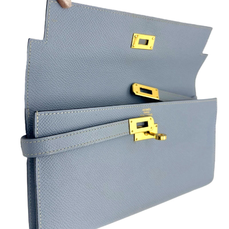 HERMES Epson Kelly Longue Wallet in Blue Lin