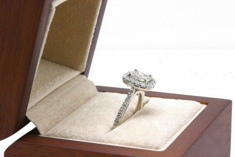 Radiant Cut Diamond Engagement Ring 1.70 tcw Halo Design in 14k White Gold