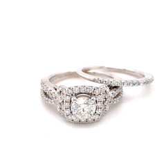 Vera Wang LOVE Round Diamond Engagement Ring & Band Set 1.28 tcw 14k White Gold