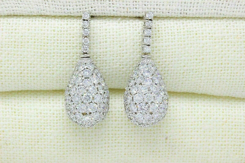 Pave TearDrop Diamond Earrings 6.50 tcw 18K White Gold Top Quality $28,000 Value
