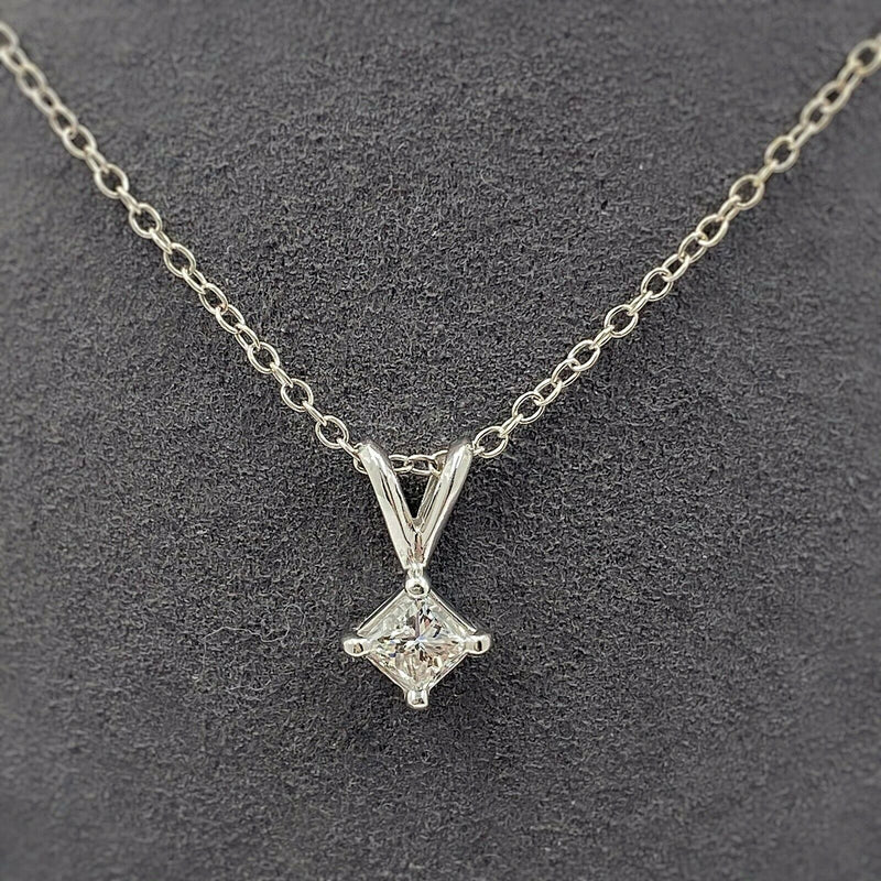 Princess Cut Diamond Solitaire 1/2 CT Pendant Necklace 18K White Gold