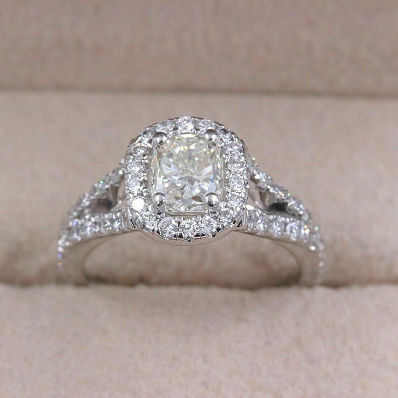 Cushion Halo Diamond Engagement Ring 1.55 tcw 14k White Gold $10,000 Retail