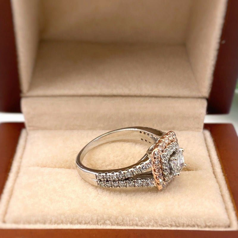 Princess Diamond Double Halo 1.00 tcw Engagement Ring 14kt White and Rose Gold