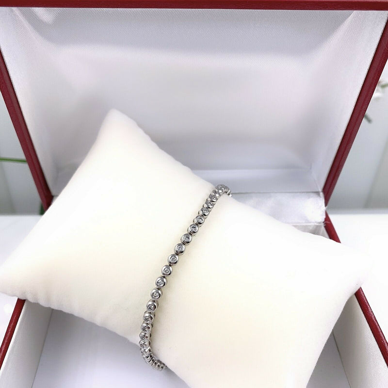 Round Diamond Bezel Set Bracelet 1.00 tcw 14kt White Gold