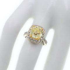 Antique Style Cushion 4.30 ctw Fancy Yellow VVS Diamond Ring 14K White Gold