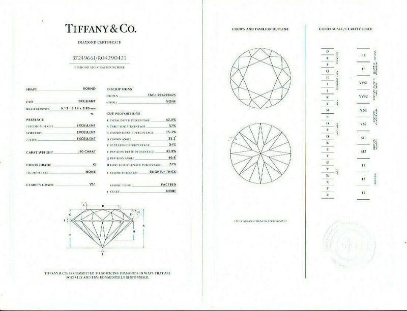 Tiffany & Co NOVO Round Diamond 1.10 tcw Platinum Engagement Ring