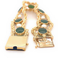 Jade & Pearl Double Rope 14kt Yellow Gold Bracelet