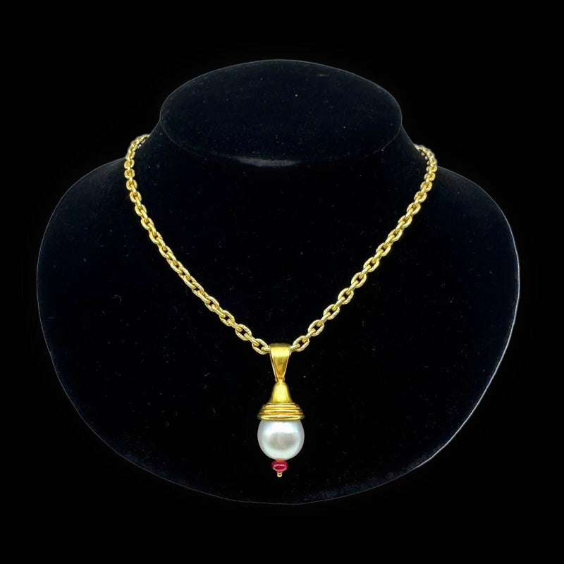 Elizabeth Locke 15 MM South Sea Pearl Venetian Glass 19K Hammered Gold Pendant