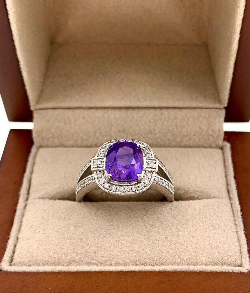 Rare Unheated Color Change Sapphire & Diamond 2.86 Carats Orianne Plat Ring GIA