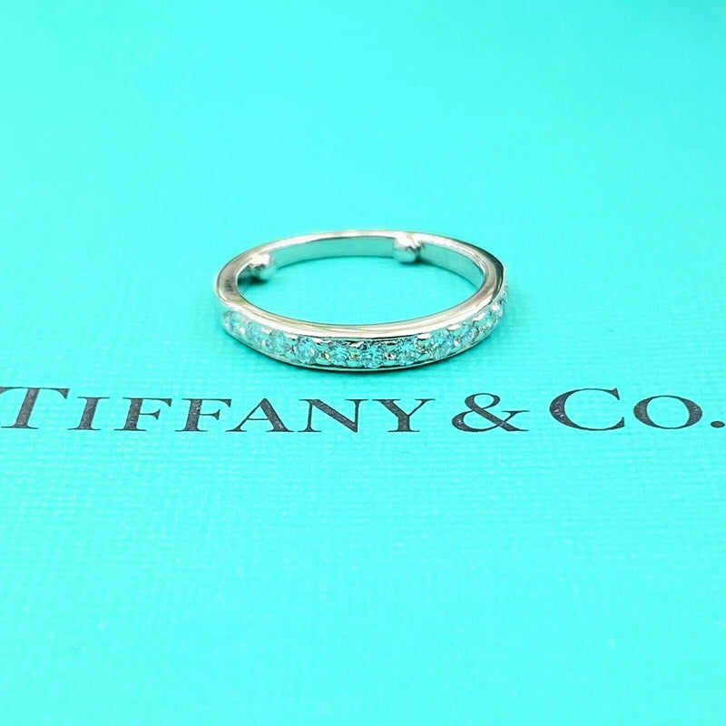 Tiffany & Co Round Diamond Bead Set Half Circle Band Ring Platinum 0.27 tcw