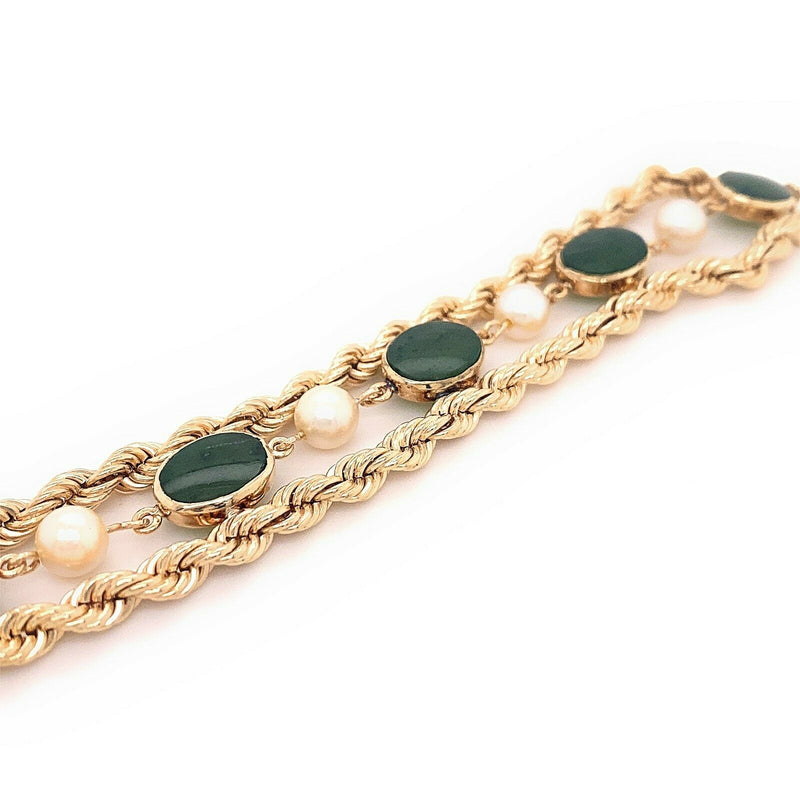 Jade & Pearl Double Rope 14kt Yellow Gold Bracelet