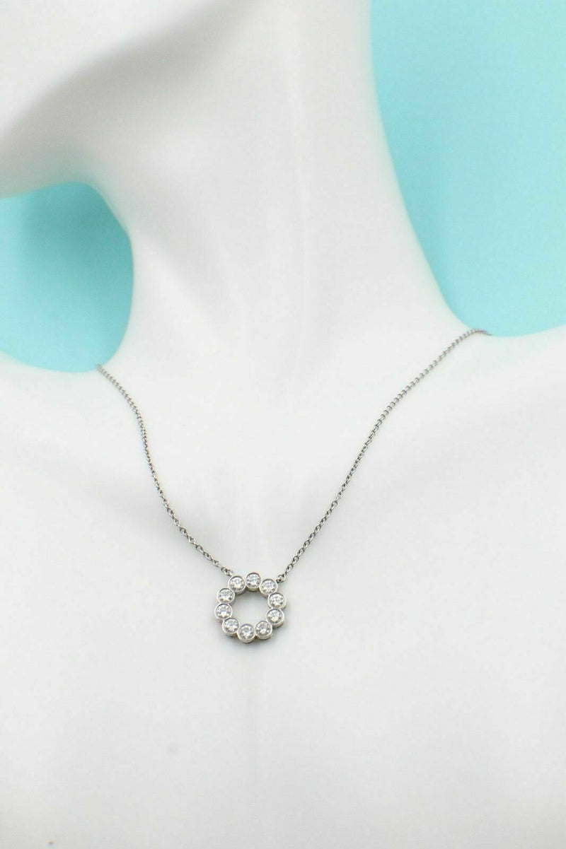 Tiffany & Co Jazz Platinum Diamond 0.90 tcw Circle Pendant Necklace $8000 Value