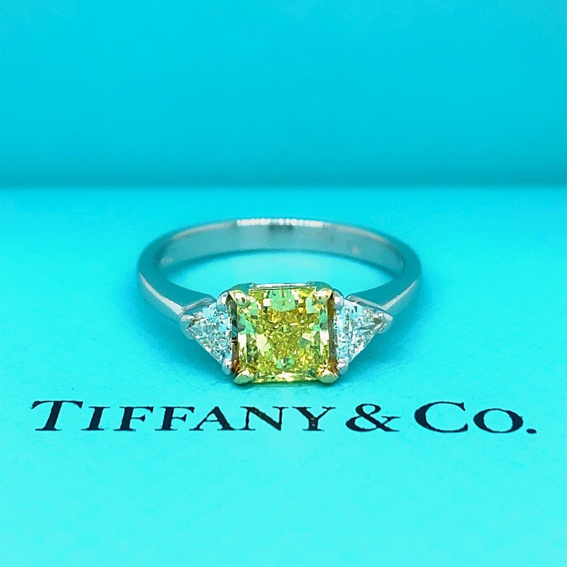Tiffany & Co. Fancy Vivid Yellow Radiant 1.52 tcw Diamond Engagement Ring Plat