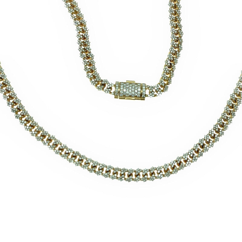 8MM Diamond Solid Gold MIAMI CUBAN Prong Set Necklace in 18kt Yellow Gold 24'