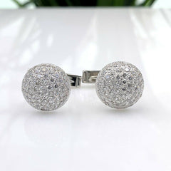 Pave Round Diamonds Domed Circle Cuff Links 2.50 tcw in 14kt White Gold