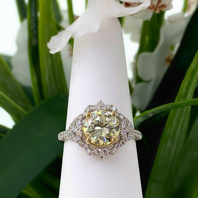 Shane Co Round Diamond tcw Floral Filigree Halo Engagement