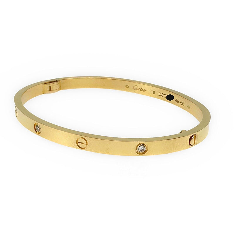 CARTIER 6 Diamond LOVE Bangle Bracelet in 18kt Yellow Gold COA Box SZ 16