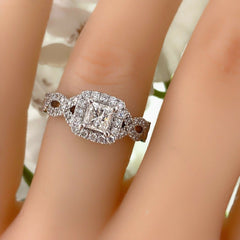 Neil Lane Princess Diamond Engagement Ring Twisted Band 1.00 tcw 14k WG SZ 7.25