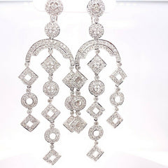 Diamond Geometric Chandelier Earrings 2 Carats 14K White Gold